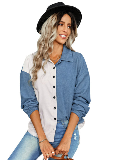 Women's color matching loose shirt coat