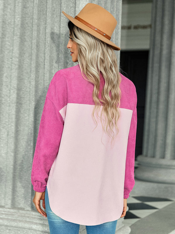 Women's color matching loose shirt coat