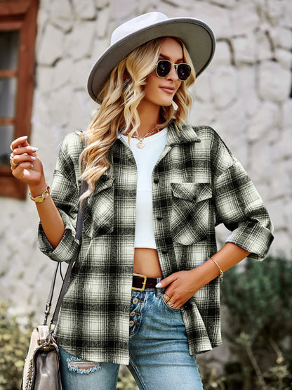 Women's fashion versatile Plaid Shirt Top