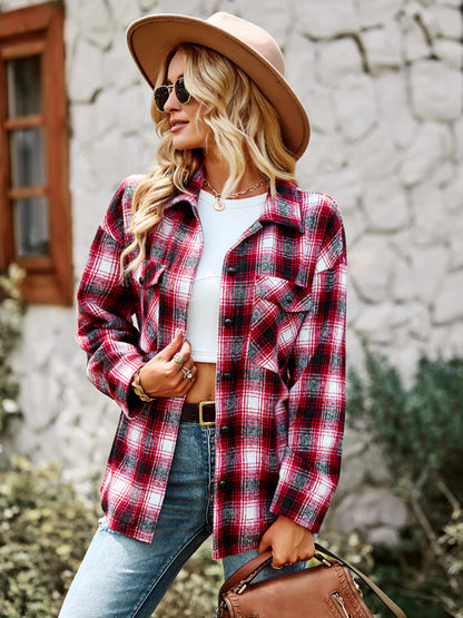 Women's fashion versatile Plaid Shirt Top