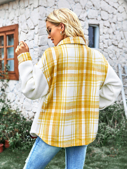 Women's casual temperament Plaid Shirt coat