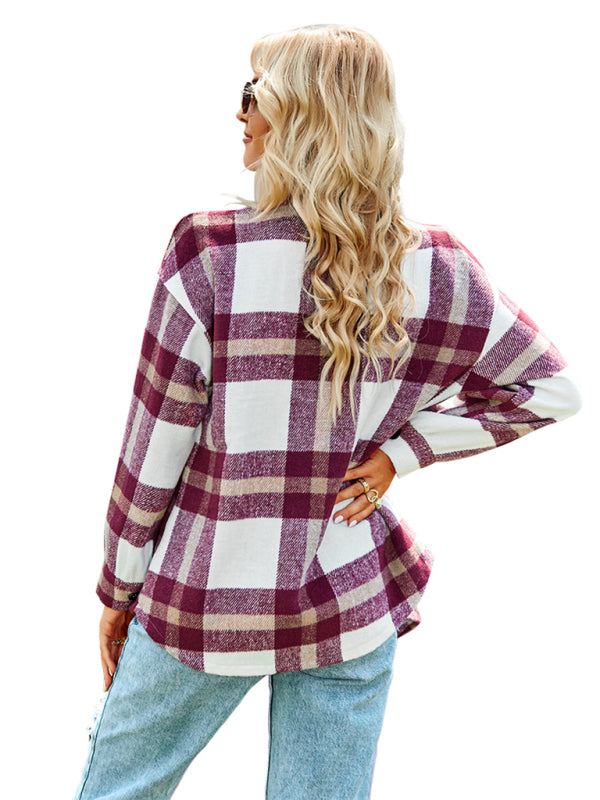 Women's Plaid long sleeve shirt casual coat