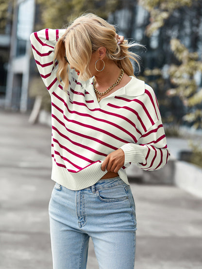 Women's casual stripe soft and comfortable warm top