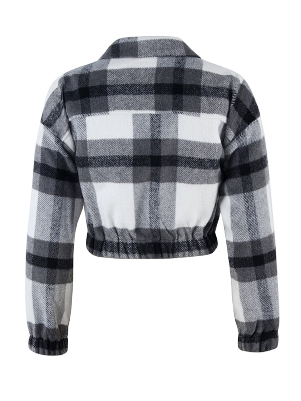 Women's casual holiday Plaid Long Sleeve Jacket