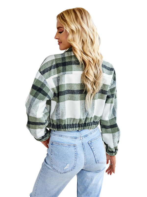 Women's casual holiday Plaid Long Sleeve Jacket