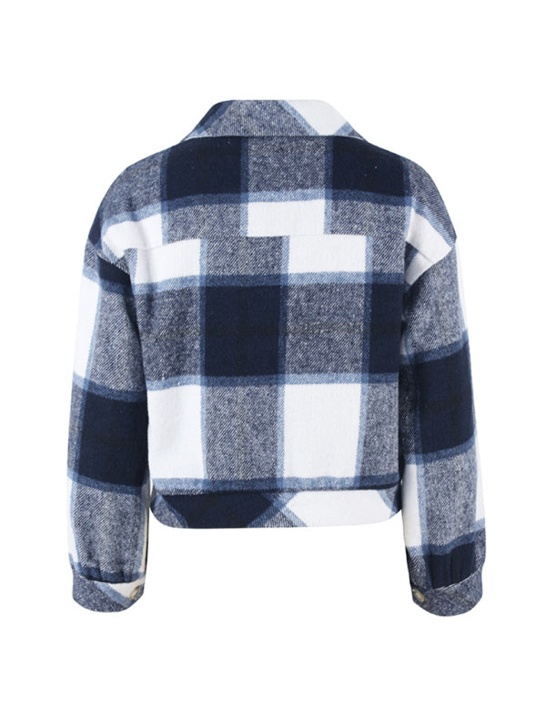 Women's fashion casual short plaid jacket