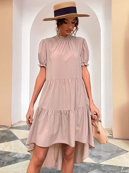 High Waist Solid Color Irregular Loose Pleated Dress