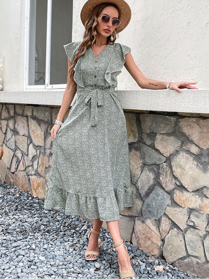 Slim Long Skirt High Waist Green European and American Retro Dress