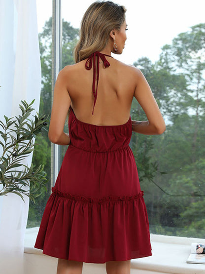 Pleated Dress Sexy Solid Color Strap Dress