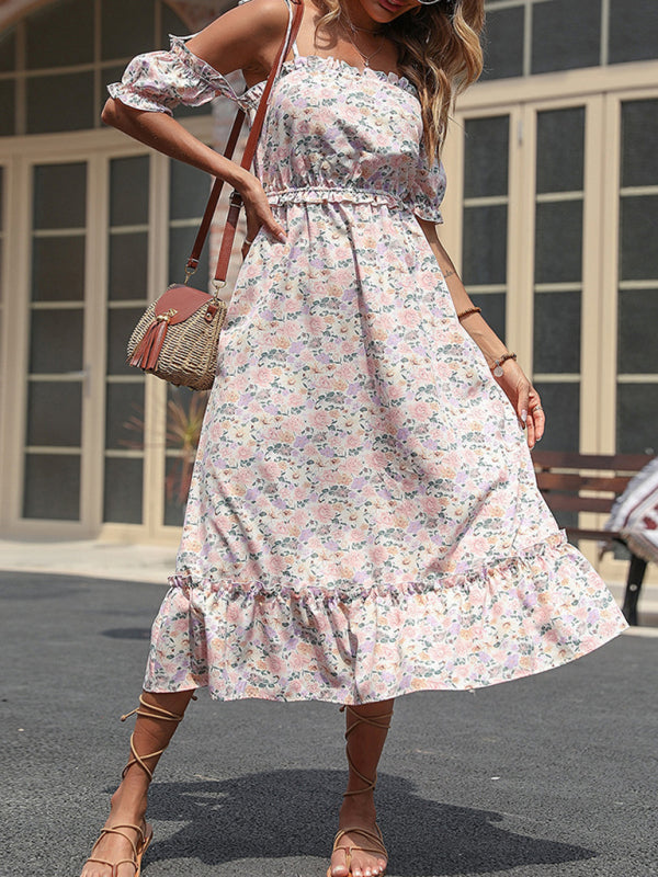 One-shoulder dress ruffled floral off-the-shoulder dress