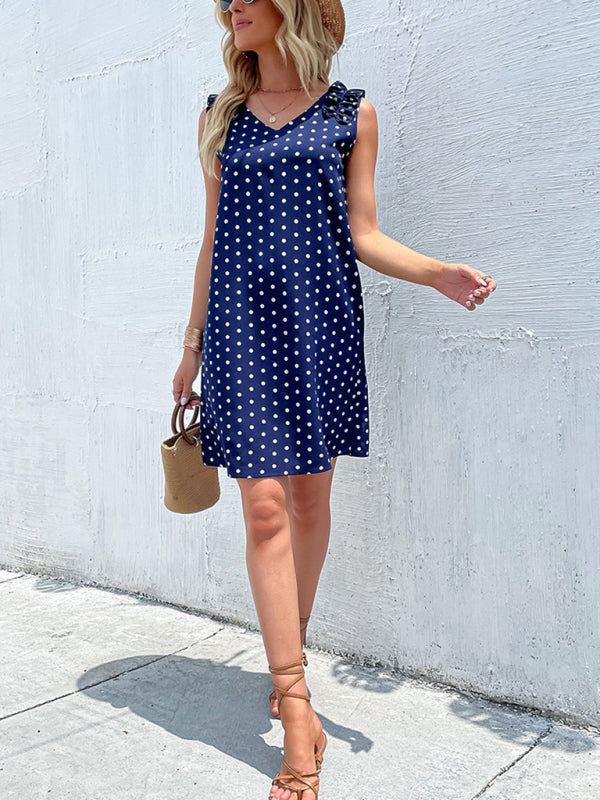 Summer blue polka dot skirt European and American fashion loose dress