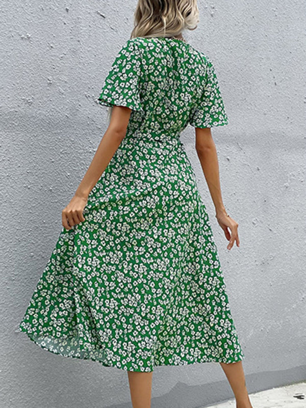 Women's Western Green Slim Fit Print Dress