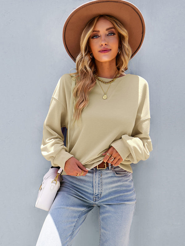 Women's solid color high elastic loose top