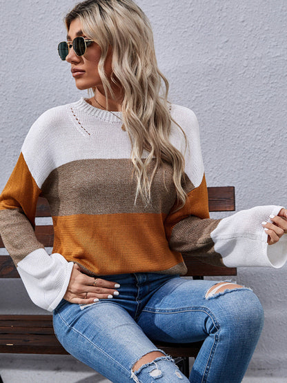 women's autumn and winter loose stitching long sleeve sweater