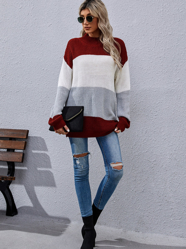 Women's Long Sleeve Colorblock Mid Length Sweater Casual