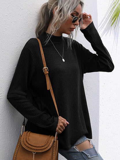 Turtleneck Top Solid Color Long Sleeve Loose Bottoming Knit Sweater