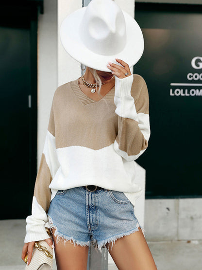 colorblock sweater european and american fashion autumn top