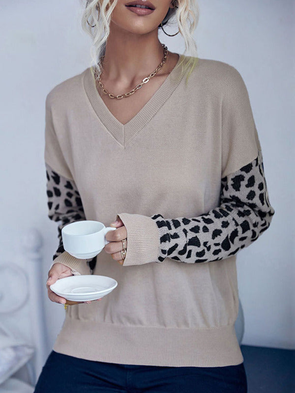 Fashion Women's Leopard Print Long Sleeve Knit Sweater