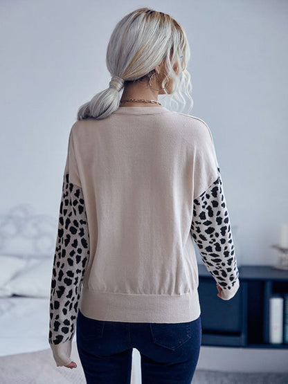 Fashion Women's Leopard Print Long Sleeve Knit Sweater