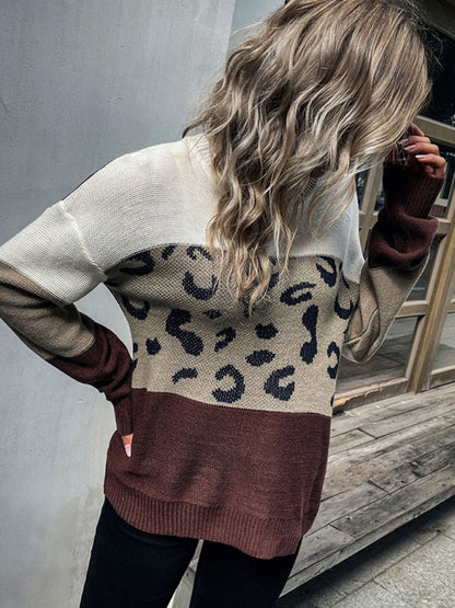 Women's Casual Leopard Print Knit Sweater