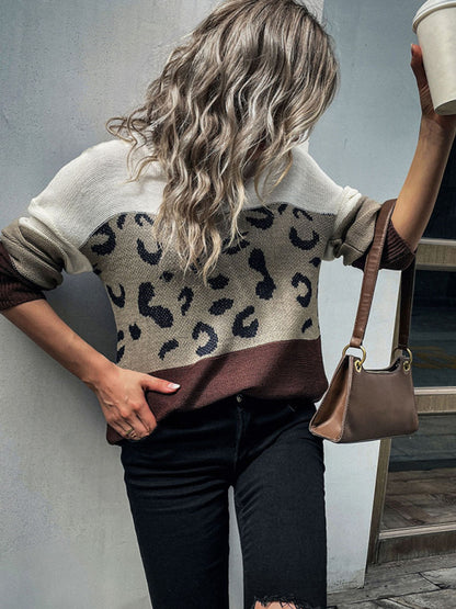 Women's Casual Leopard Print Knit Sweater