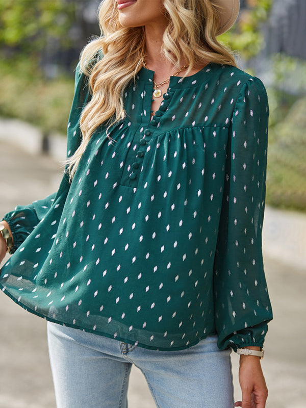 Chiffon Button-Up Long Sleeve Blouse