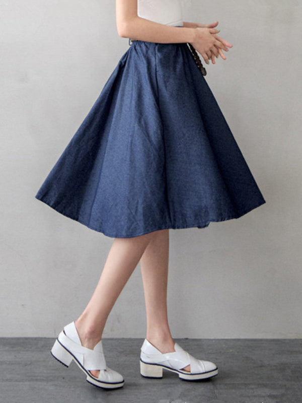 Women Casual Midi High-Waist A-Line Skirt