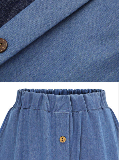 Women's Solid Denim Button-Front Skirt