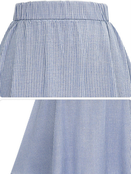 Women's Elastic Waist Button-Up Striped Skirt