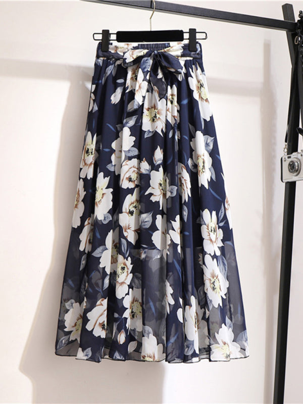 Women's Printed Chiffon Swing Midi Skirt