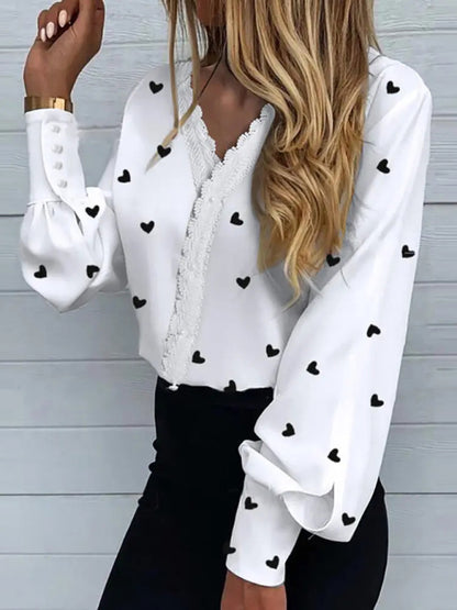 Women's Printed Lace Long Sleeve Top