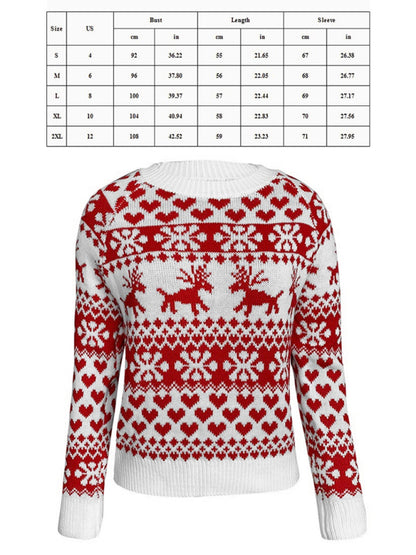 Women Reindeer Heart Print Christmas Sweater