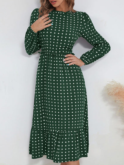 Women's casual long sleeve French polka dot dress