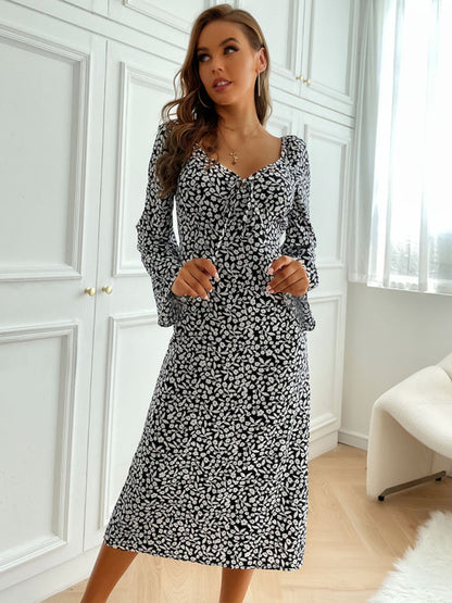 Women's backless print long-sleeved dress