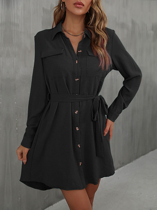 Women's lapel commuter laced shirt dress