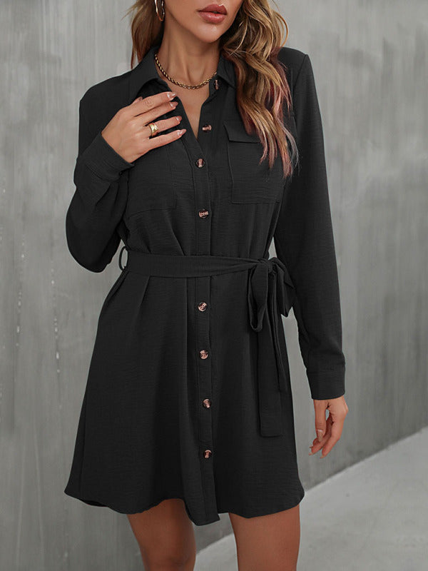 Women's lapel commuter laced shirt dress