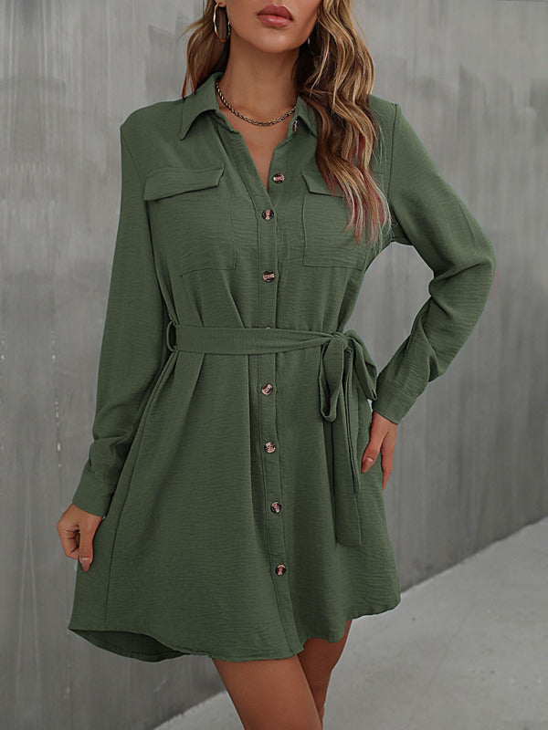 Women's lapel commuter laced shirt dress