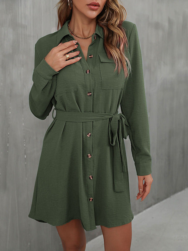 Women's lapel commuter laced shirt dress