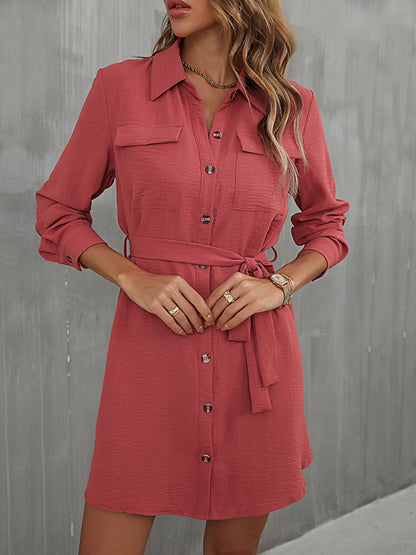 Women's lapel commuter laced shirt dress