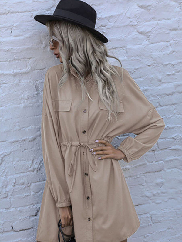 Casual Button-Down Long Sleeve Shirt Dress