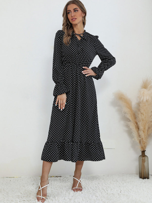 Women's Polka Dot Ruffle Midi Dress