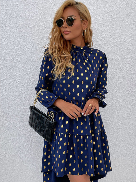 Polka Dot Long Sleeve Tiered Dress