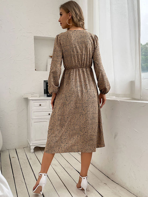 Leopard Print Long Sleeve Button Dress