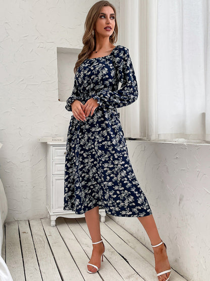 Women Floral Print Long Sleeve Vacation Dress