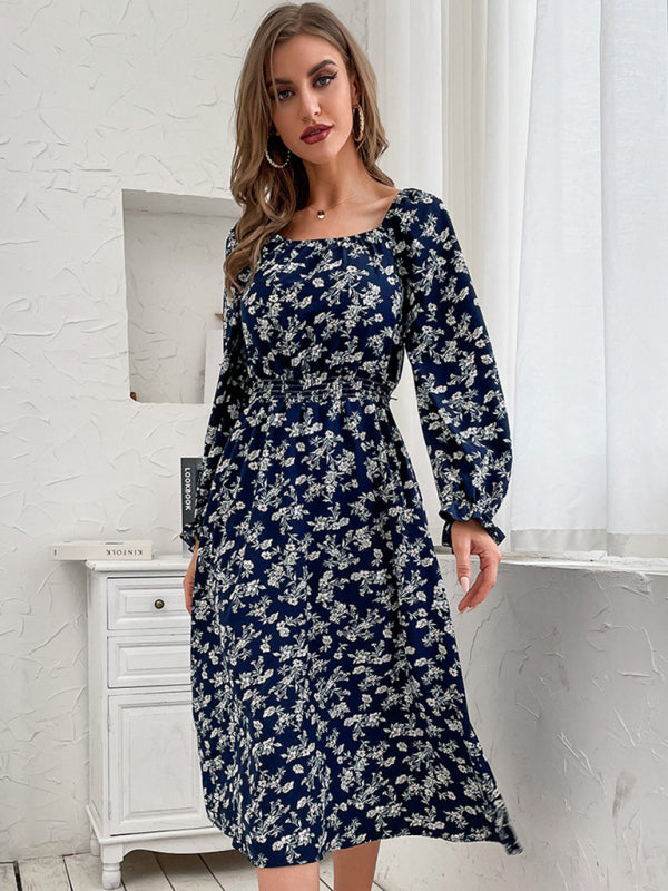 Women Floral Print Long Sleeve Vacation Dress