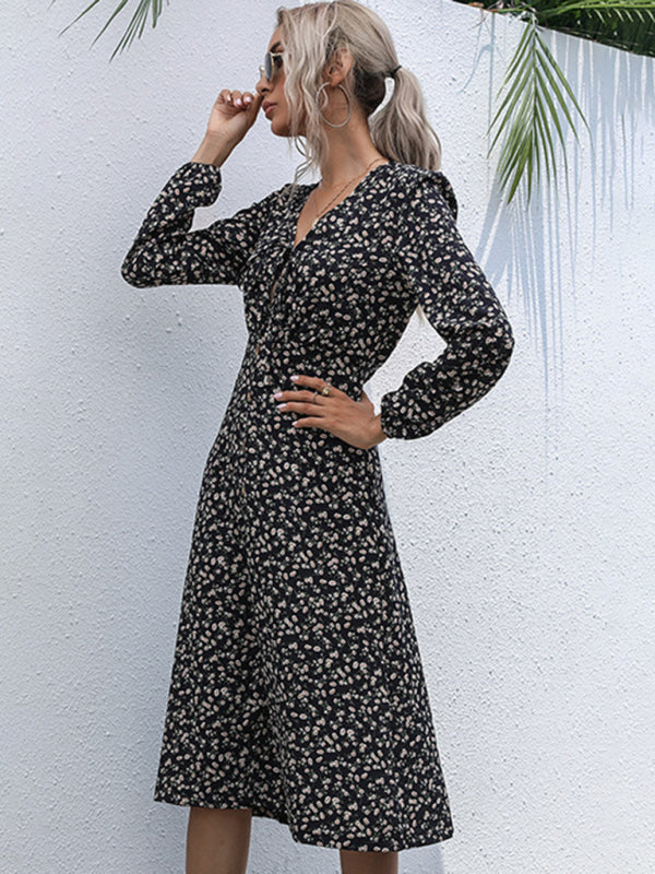 Floral Print Long Sleeve Midi Dress