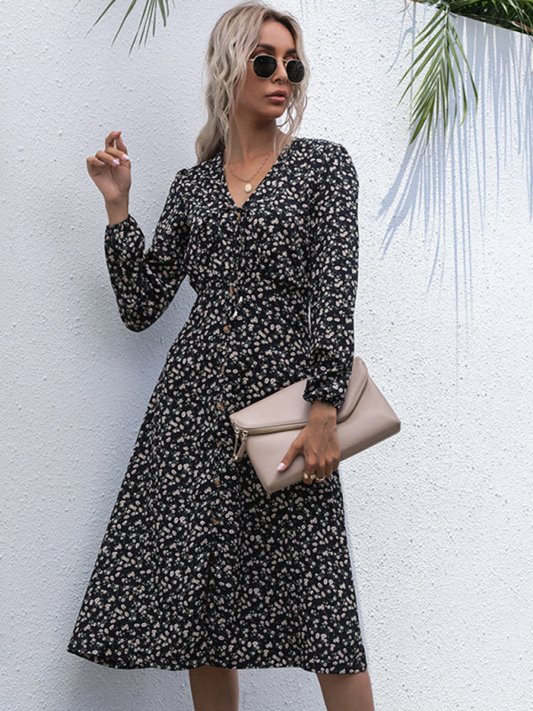 Floral Print Long Sleeve Midi Dress