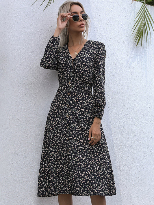 Floral Print Long Sleeve Midi Dress