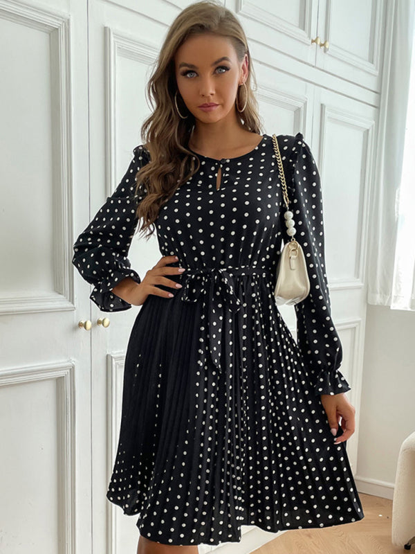 Polka Dot Pleated Casual Midi Dress