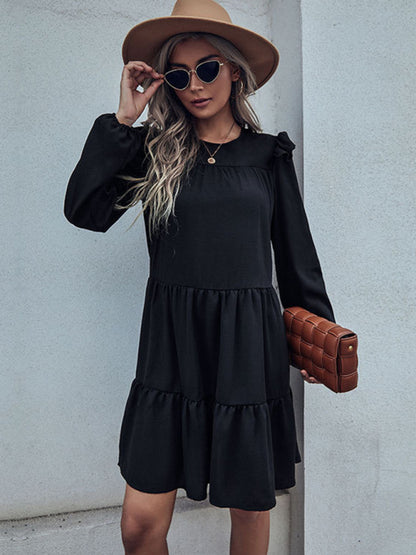 Women's Casual Ruffled Long Sleeve Dress